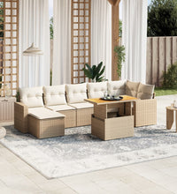 8-tlg. Garten-Sofagarnitur mit Kissen Beige Poly Rattan
