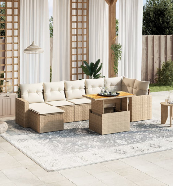 8-tlg. Garten-Sofagarnitur mit Kissen Beige Poly Rattan