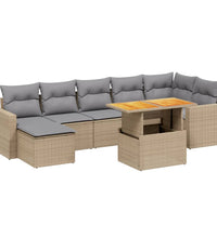 8-tlg. Garten-Sofagarnitur mit Kissen Beige Poly Rattan
