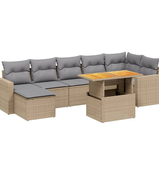 8-tlg. Garten-Sofagarnitur mit Kissen Beige Poly Rattan