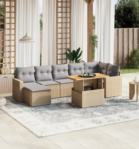 8-tlg. Garten-Sofagarnitur mit Kissen Beige Poly Rattan