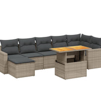 8-tlg. Garten-Sofagarnitur mit Kissen Grau Poly Rattan