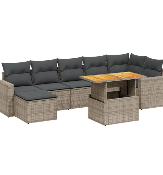 8-tlg. Garten-Sofagarnitur mit Kissen Grau Poly Rattan