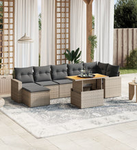 8-tlg. Garten-Sofagarnitur mit Kissen Grau Poly Rattan