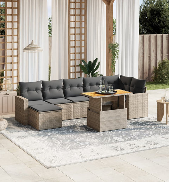 8-tlg. Garten-Sofagarnitur mit Kissen Grau Poly Rattan