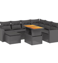 8-tlg. Garten-Sofagarnitur mit Kissen Schwarz Poly Rattan