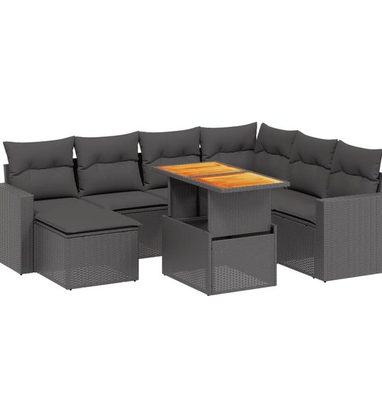 8-tlg. Garten-Sofagarnitur mit Kissen Schwarz Poly Rattan