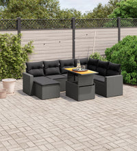 8-tlg. Garten-Sofagarnitur mit Kissen Schwarz Poly Rattan