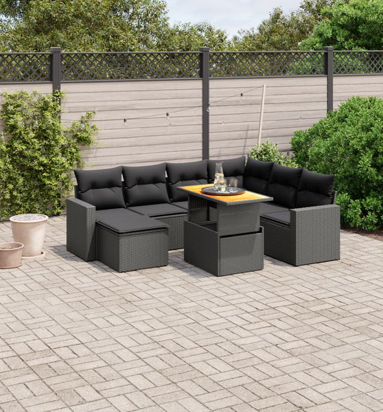 8-tlg. Garten-Sofagarnitur mit Kissen Schwarz Poly Rattan
