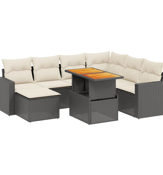 8-tlg. Garten-Sofagarnitur mit Kissen Schwarz Poly Rattan