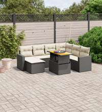 8-tlg. Garten-Sofagarnitur mit Kissen Schwarz Poly Rattan