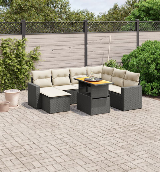 8-tlg. Garten-Sofagarnitur mit Kissen Schwarz Poly Rattan