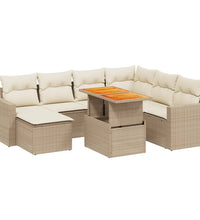 8-tlg. Garten-Sofagarnitur mit Kissen Beige Poly Rattan