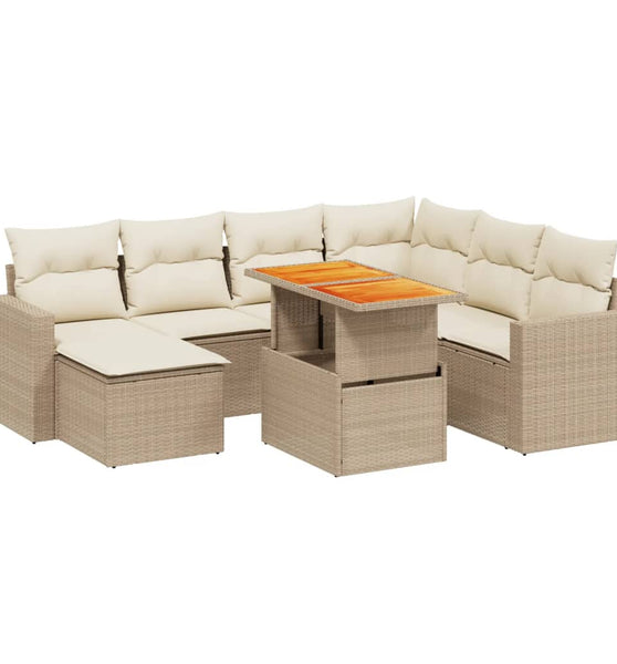 8-tlg. Garten-Sofagarnitur mit Kissen Beige Poly Rattan