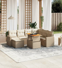 8-tlg. Garten-Sofagarnitur mit Kissen Beige Poly Rattan