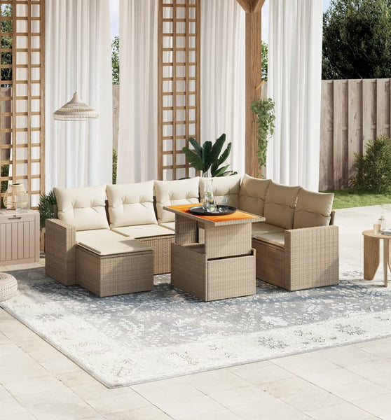 8-tlg. Garten-Sofagarnitur mit Kissen Beige Poly Rattan