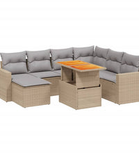 8-tlg. Garten-Sofagarnitur mit Kissen Beige Poly Rattan