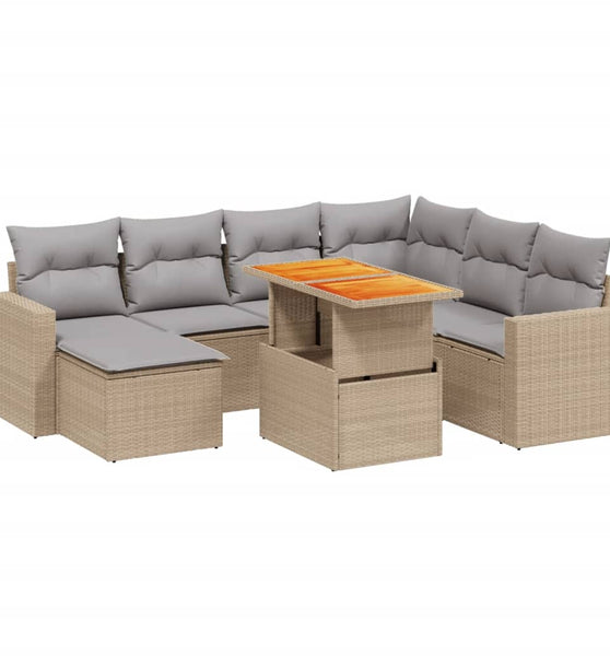 8-tlg. Garten-Sofagarnitur mit Kissen Beige Poly Rattan
