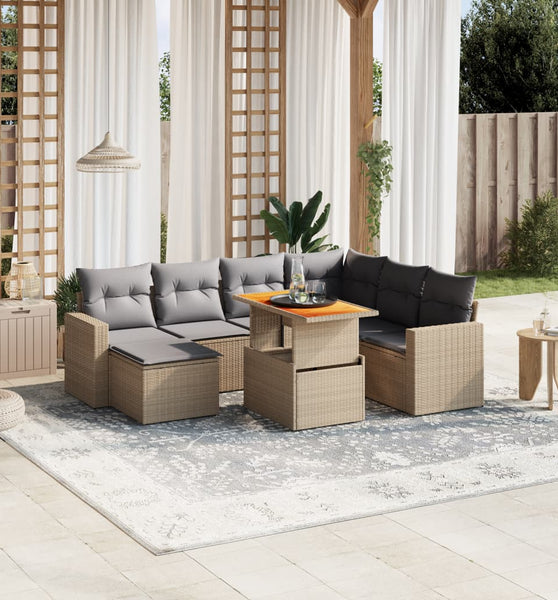 8-tlg. Garten-Sofagarnitur mit Kissen Beige Poly Rattan