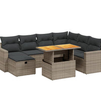 8-tlg. Garten-Sofagarnitur mit Kissen Grau Poly Rattan