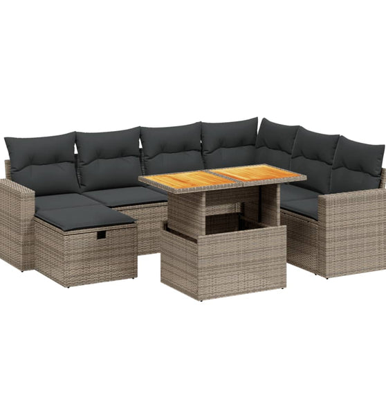 8-tlg. Garten-Sofagarnitur mit Kissen Grau Poly Rattan