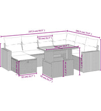 8-tlg. Garten-Sofagarnitur mit Kissen Grau Poly Rattan