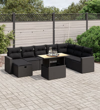 9-tlg. Garten-Sofagarnitur mit Kissen Schwarz Poly Rattan