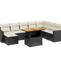 9-tlg. Garten-Sofagarnitur mit Kissen Schwarz Poly Rattan