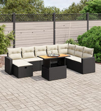 9-tlg. Garten-Sofagarnitur mit Kissen Schwarz Poly Rattan