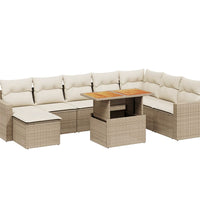 9-tlg. Garten-Sofagarnitur mit Kissen Beige Poly Rattan
