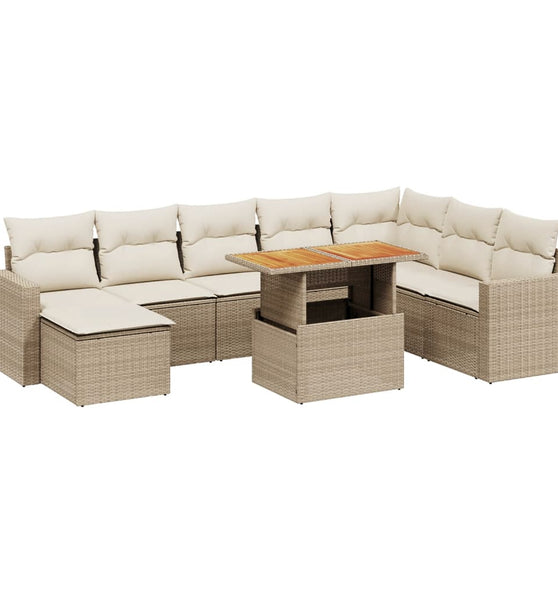 9-tlg. Garten-Sofagarnitur mit Kissen Beige Poly Rattan