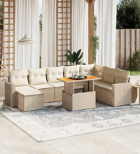 9-tlg. Garten-Sofagarnitur mit Kissen Beige Poly Rattan