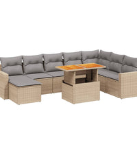 9-tlg. Garten-Sofagarnitur mit Kissen Beige Poly Rattan