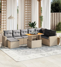 9-tlg. Garten-Sofagarnitur mit Kissen Beige Poly Rattan