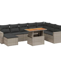 9-tlg. Garten-Sofagarnitur mit Kissen Grau Poly Rattan