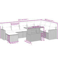 9-tlg. Garten-Sofagarnitur mit Kissen Grau Poly Rattan