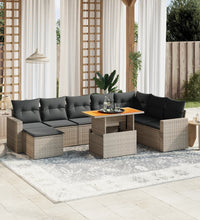 9-tlg. Garten-Sofagarnitur mit Kissen Grau Poly Rattan