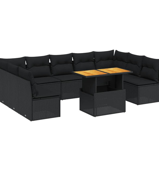 10-tlg. Garten-Sofagarnitur mit Kissen Schwarz Poly Rattan