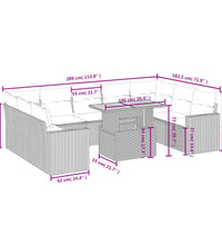 10-tlg. Garten-Sofagarnitur mit Kissen Schwarz Poly Rattan