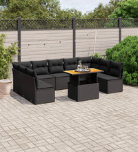 10-tlg. Garten-Sofagarnitur mit Kissen Schwarz Poly Rattan