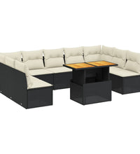10-tlg. Garten-Sofagarnitur mit Kissen Schwarz Poly Rattan