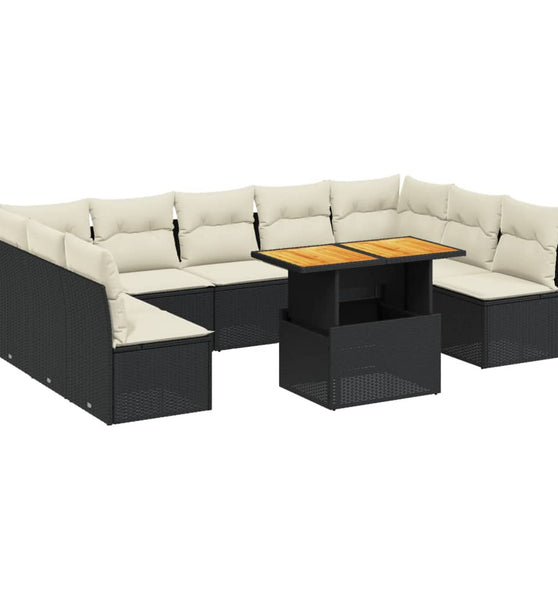 10-tlg. Garten-Sofagarnitur mit Kissen Schwarz Poly Rattan