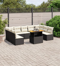 10-tlg. Garten-Sofagarnitur mit Kissen Schwarz Poly Rattan