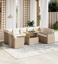 10-tlg. Garten-Sofagarnitur mit Kissen Beige Poly Rattan