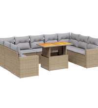 10-tlg. Garten-Sofagarnitur mit Kissen Beige Poly Rattan