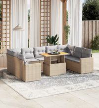 10-tlg. Garten-Sofagarnitur mit Kissen Beige Poly Rattan