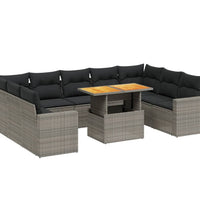 10-tlg. Garten-Sofagarnitur mit Kissen Grau Poly Rattan