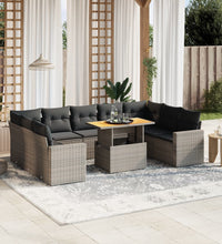 10-tlg. Garten-Sofagarnitur mit Kissen Grau Poly Rattan