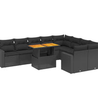 10-tlg. Garten-Sofagarnitur mit Kissen Schwarz Poly Rattan