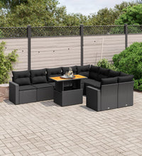 10-tlg. Garten-Sofagarnitur mit Kissen Schwarz Poly Rattan